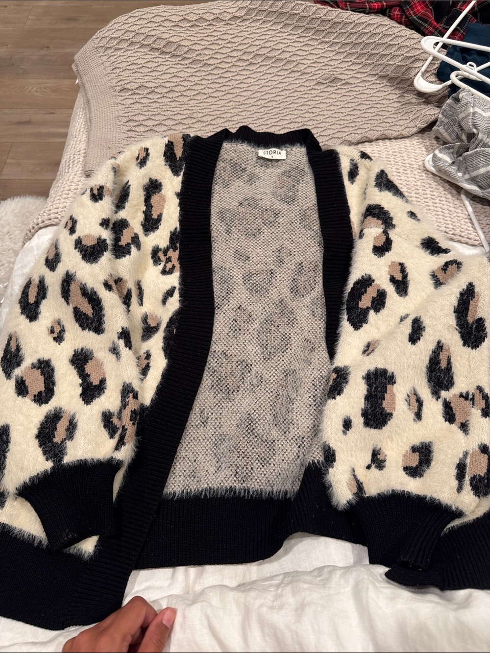 Storia Cream Leopard Print Cardigan with Black Trim